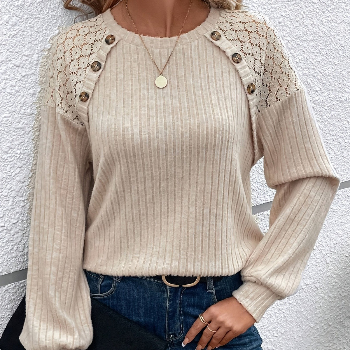 European And American Lace Patchwork Raglan Sleeves