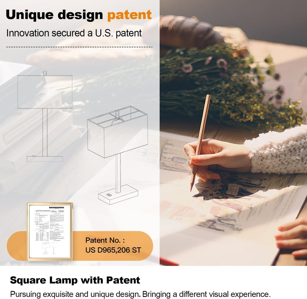 21" Set of 2 Touch Control Table Lamps with 2 USB & AC Outlets, 3-Way Dimmable Modern Nightstand Lamps for Bedroom Living Room Office Reading, Gray Shade Bedside Lamps, 5000K LED Bulbs Included - Grand Goldman