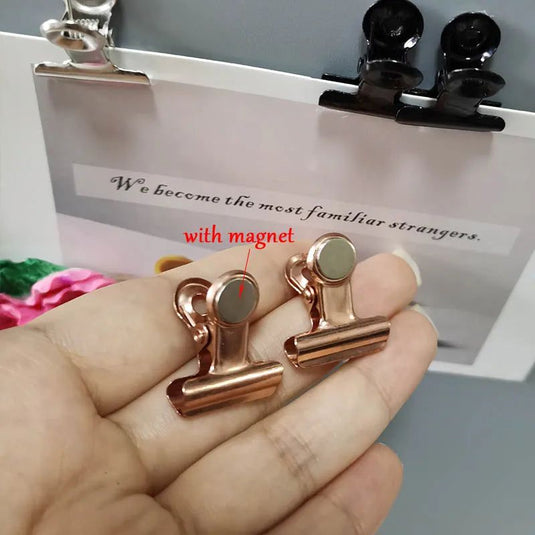 21mm Magnet Clamp Strong Magnetic Postcard Card Ticket Photo Wall Binder Clip Rose Gold Paper Clips Stationery Office Supplies - Grand Goldman