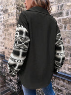 Geo Pattern Flap Pocket Drop Shoulder Coat