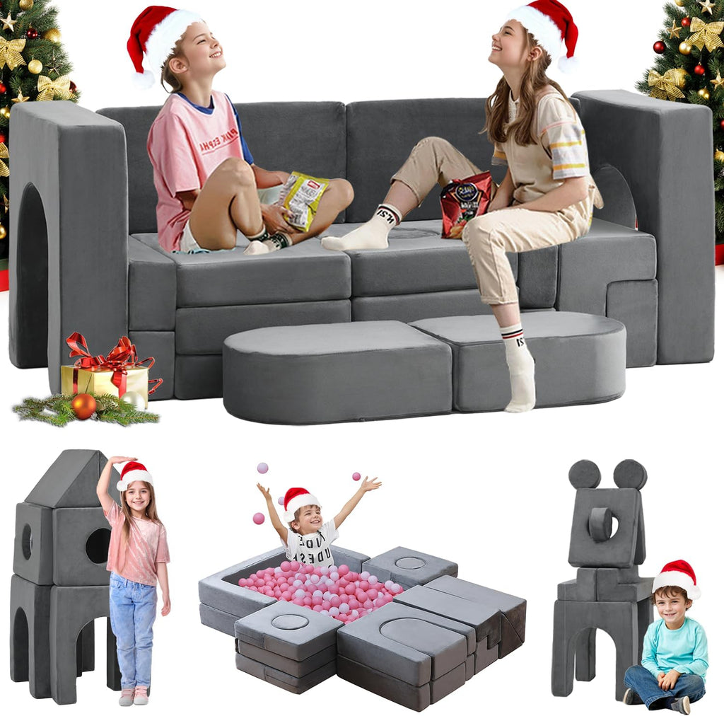 22Pcs Modular Kids Play Couch, Floor Sofa for Children, 1000+DIY Creativing Playroom Furniture for Toddlers， Convertible Foam and Floor Cushion for Boys and Girls - Grand Goldman