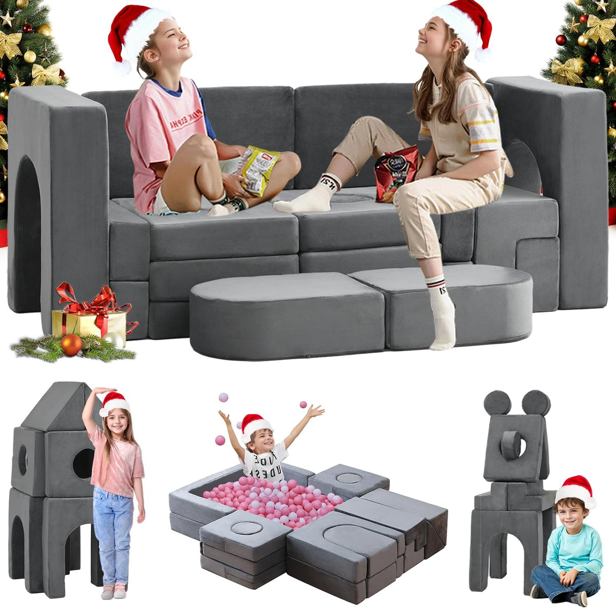 22Pcs Modular Kids Play Couch, Floor Sofa for Children, 1000+DIY Creativing Playroom Furniture for Toddlers， Convertible Foam and Floor Cushion for Boys and Girls - Grand Goldman