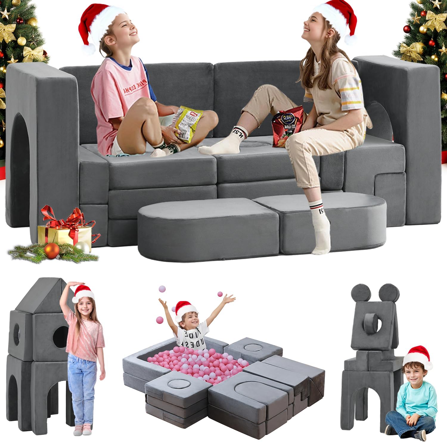 22Pcs Modular Kids Play Couch, Floor Sofa for Children, 1000+DIY Creativing Playroom Furniture for Toddlers， Convertible Foam and Floor Cushion for Boys and Girls - Grand Goldman