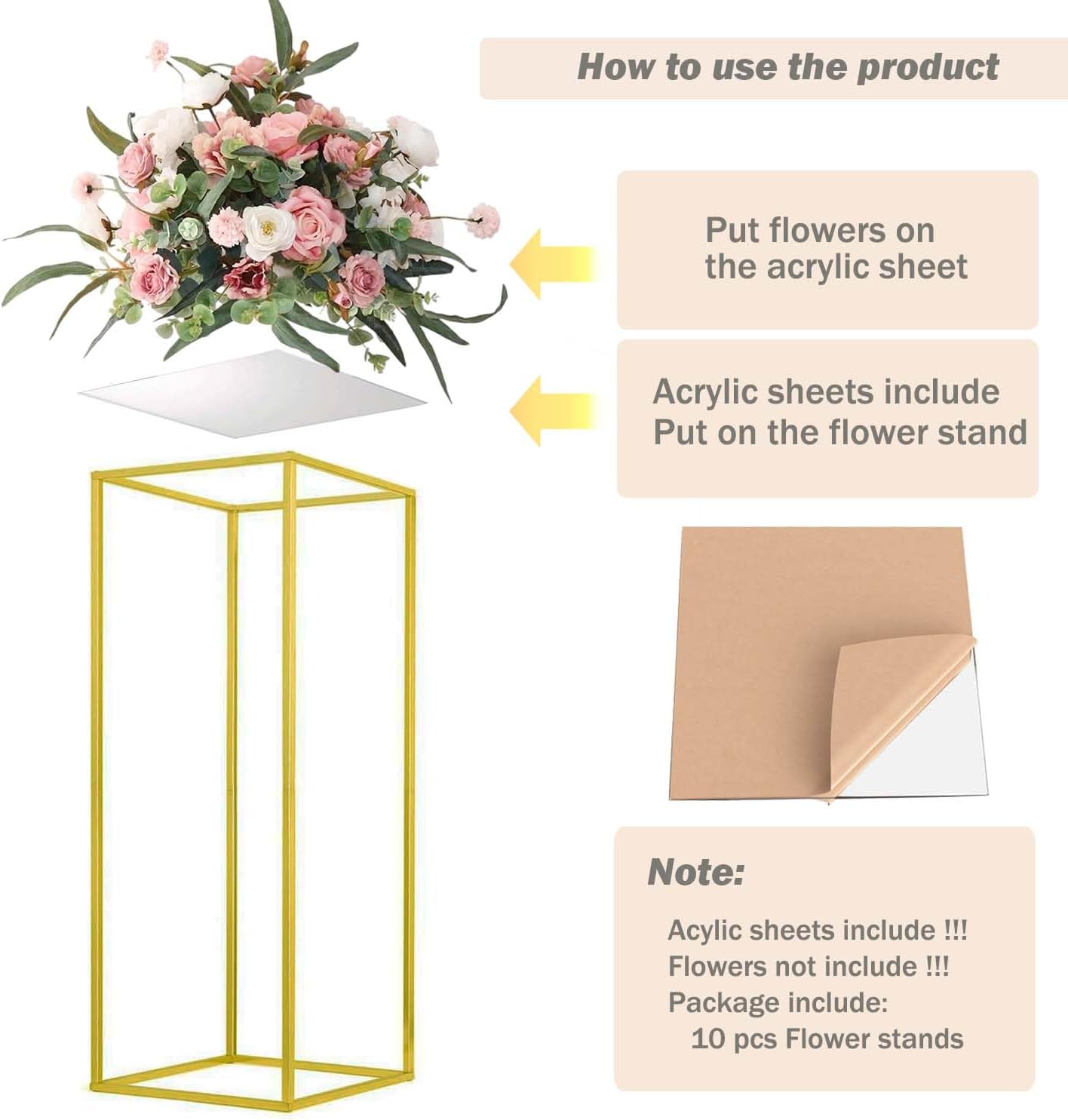 23.6inch 10 pcs Column Vases Gold Centerpieces for Table Metal Flower Stand Gold Wedding Centerpieces for Tables Party Floral Stands for Flowers - Grand Goldman