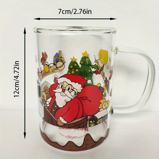 1pc Christmas Glass Home Drink Cup Tea Cup With Handle Water Cup Breakfast Cup High Temperature Resistant 300ml Glass