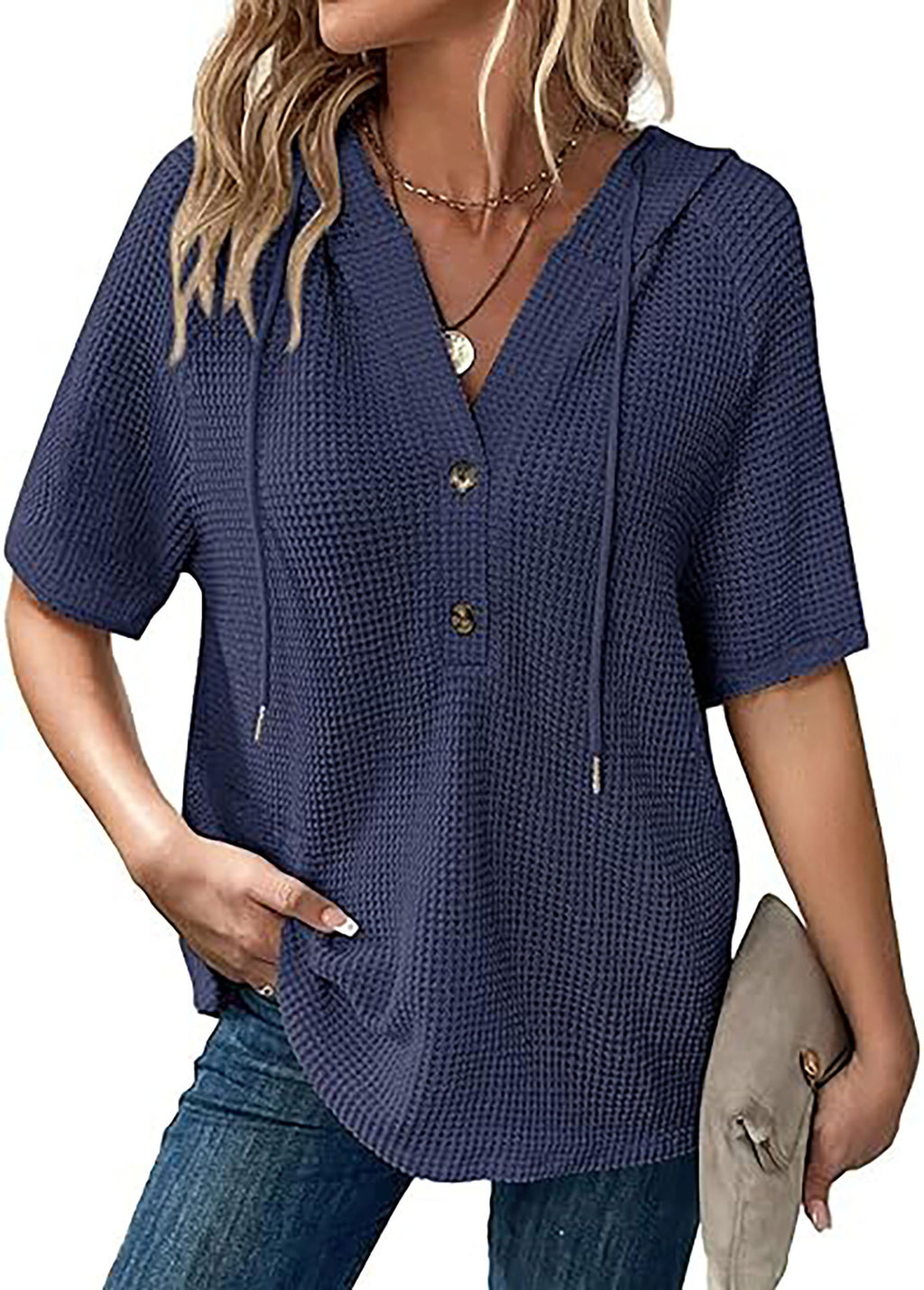 T-shirt à manches courtes en tricot gaufré d'été pour femmes