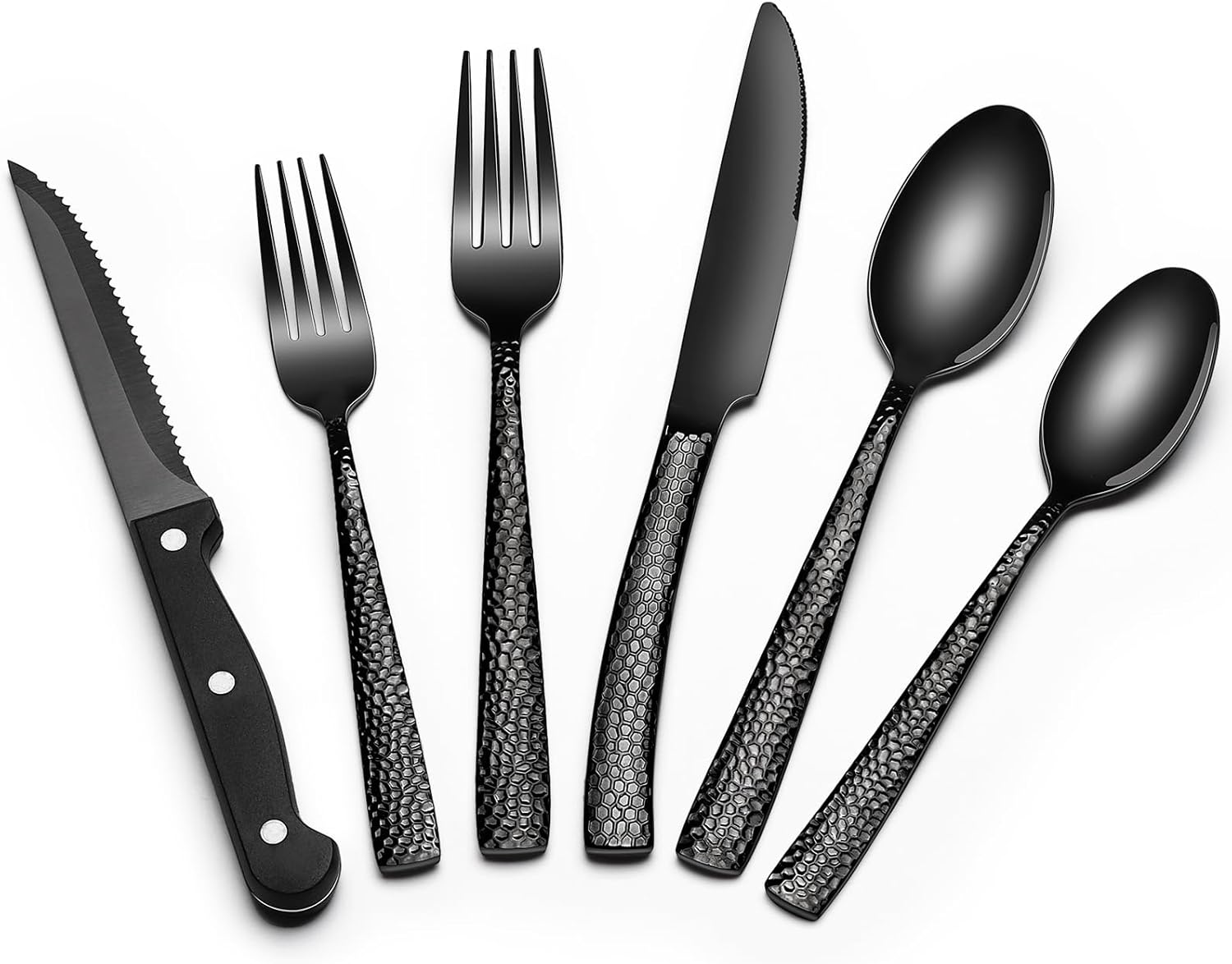 24-Piece Black Silverware Set with Steak Knives, Black Flatware Set for 4, Food-Grade Stainless Steel Tableware Cutlery Set, Mirror Finished Utensil Sets for Home Restaurant - Grand Goldman