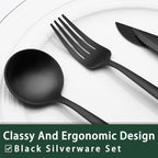 24-Piece Black Silverware Set with Steak Knives, Black Flatware Set for 4, Food-Grade Stainless Steel Tableware Cutlery Set, Mirror Finished Utensil Sets for Home Restaurant - Grand Goldman