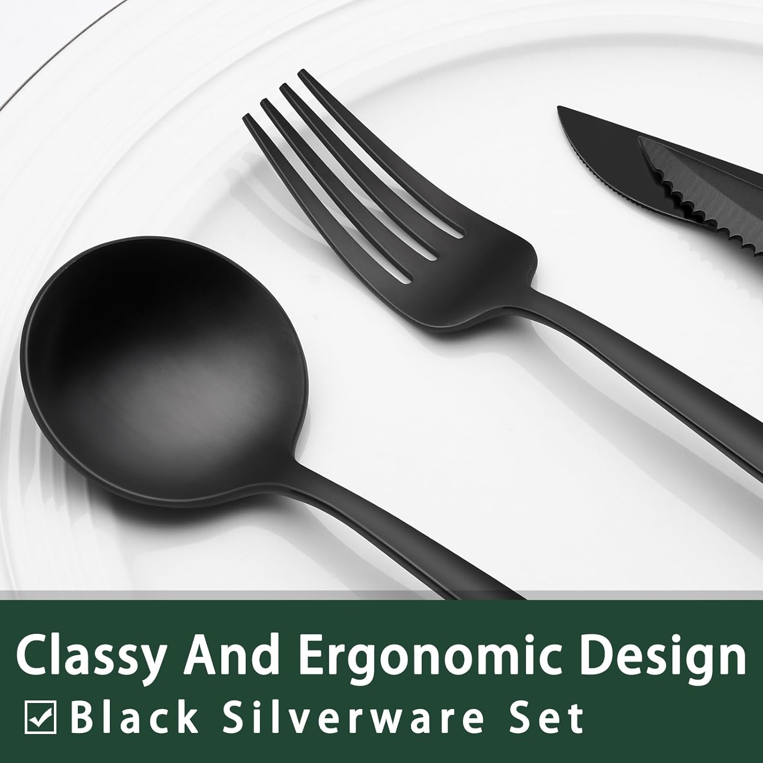 24-Piece Black Silverware Set with Steak Knives, Black Flatware Set for 4, Food-Grade Stainless Steel Tableware Cutlery Set, Mirror Finished Utensil Sets for Home Restaurant - Grand Goldman