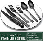 24-Piece Black Silverware Set with Steak Knives, Black Flatware Set for 4, Food-Grade Stainless Steel Tableware Cutlery Set, Mirror Finished Utensil Sets for Home Restaurant - Grand Goldman