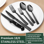 24-Piece Black Silverware Set with Steak Knives, Black Flatware Set for 4, Food-Grade Stainless Steel Tableware Cutlery Set, Mirror Finished Utensil Sets for Home Restaurant - Grand Goldman
