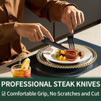 24-Piece Black Silverware Set with Steak Knives, Black Flatware Set for 4, Food-Grade Stainless Steel Tableware Cutlery Set, Mirror Finished Utensil Sets for Home Restaurant - Grand Goldman