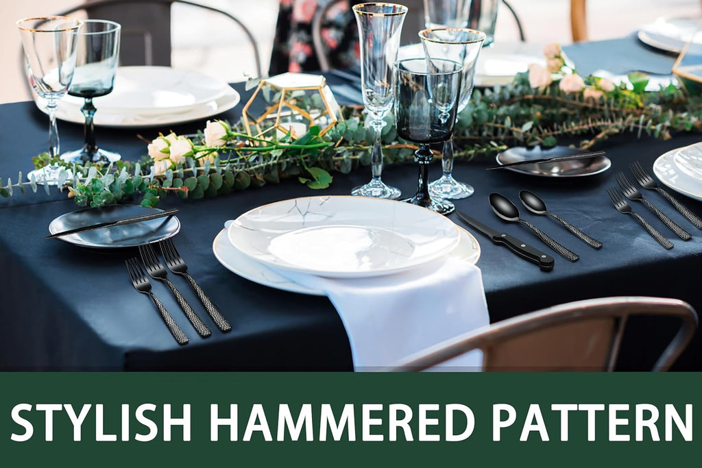 24-Piece Black Silverware Set with Steak Knives, Black Flatware Set for 4, Food-Grade Stainless Steel Tableware Cutlery Set, Mirror Finished Utensil Sets for Home Restaurant - Grand Goldman