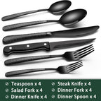 24-Piece Black Silverware Set with Steak Knives, Black Flatware Set for 4, Food-Grade Stainless Steel Tableware Cutlery Set, Mirror Finished Utensil Sets for Home Restaurant - Grand Goldman