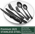 24-Piece Black Silverware Set with Steak Knives, Black Flatware Set for 4, Food-Grade Stainless Steel Tableware Cutlery Set, Mirror Finished Utensil Sets for Home Restaurant - Grand Goldman