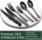 24-Piece Black Silverware Set with Steak Knives, Black Flatware Set for 4, Food-Grade Stainless Steel Tableware Cutlery Set, Mirror Finished Utensil Sets for Home Restaurant - Grand Goldman