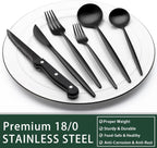 24-Piece Black Silverware Set with Steak Knives, Black Flatware Set for 4, Food-Grade Stainless Steel Tableware Cutlery Set, Mirror Finished Utensil Sets for Home Restaurant - Grand Goldman