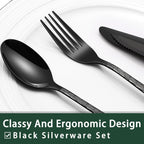 24-Piece Black Silverware Set with Steak Knives, Black Flatware Set for 4, Food-Grade Stainless Steel Tableware Cutlery Set, Mirror Finished Utensil Sets for Home Restaurant - Grand Goldman