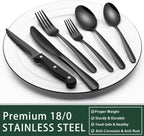 24-Piece Black Silverware Set with Steak Knives, Black Flatware Set for 4, Food-Grade Stainless Steel Tableware Cutlery Set, Mirror Finished Utensil Sets for Home Restaurant - Grand Goldman