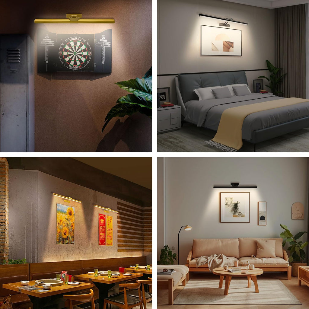 24.4" Wireless Picture Lights, Rechargeable Battery Art Display Light with Remote Control, Dimmable/Timer Off Dartboard Light, 3 Lighting Modes Full Metal Painting Display Lights (Black-1Pack) - Grand Goldman