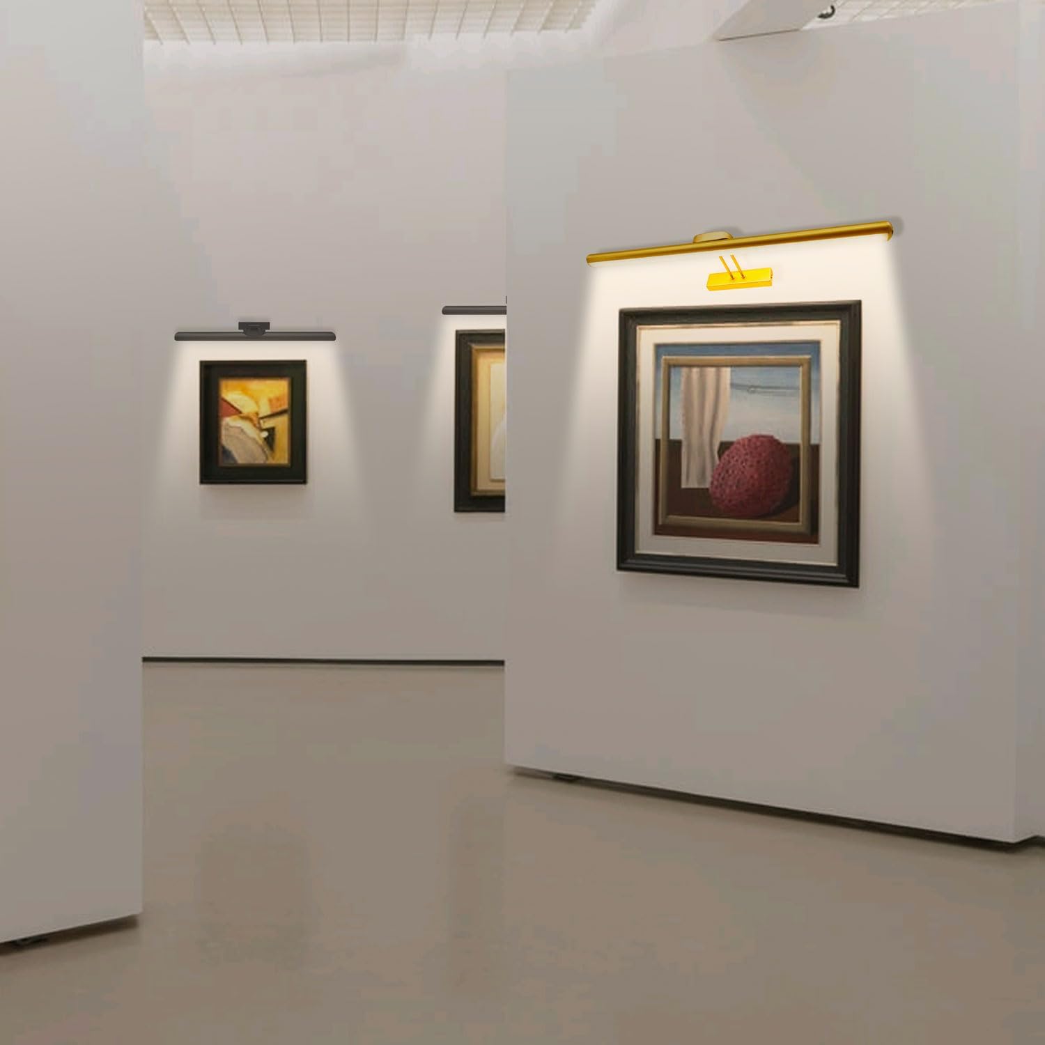 24.4" Wireless Picture Lights, Rechargeable Battery Art Display Light with Remote Control, Dimmable/Timer Off Dartboard Light, 3 Lighting Modes Full Metal Painting Display Lights (Black-1Pack) - Grand Goldman