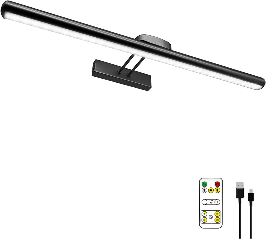 24.4" Wireless Picture Lights, Rechargeable Battery Art Display Light with Remote Control, Dimmable/Timer Off Dartboard Light, 3 Lighting Modes Full Metal Painting Display Lights (Black-1Pack) - Grand Goldman