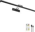 24.4" Wireless Picture Lights, Rechargeable Battery Art Display Light with Remote Control, Dimmable/Timer Off Dartboard Light, 3 Lighting Modes Full Metal Painting Display Lights (Black-1Pack) - Grand Goldman