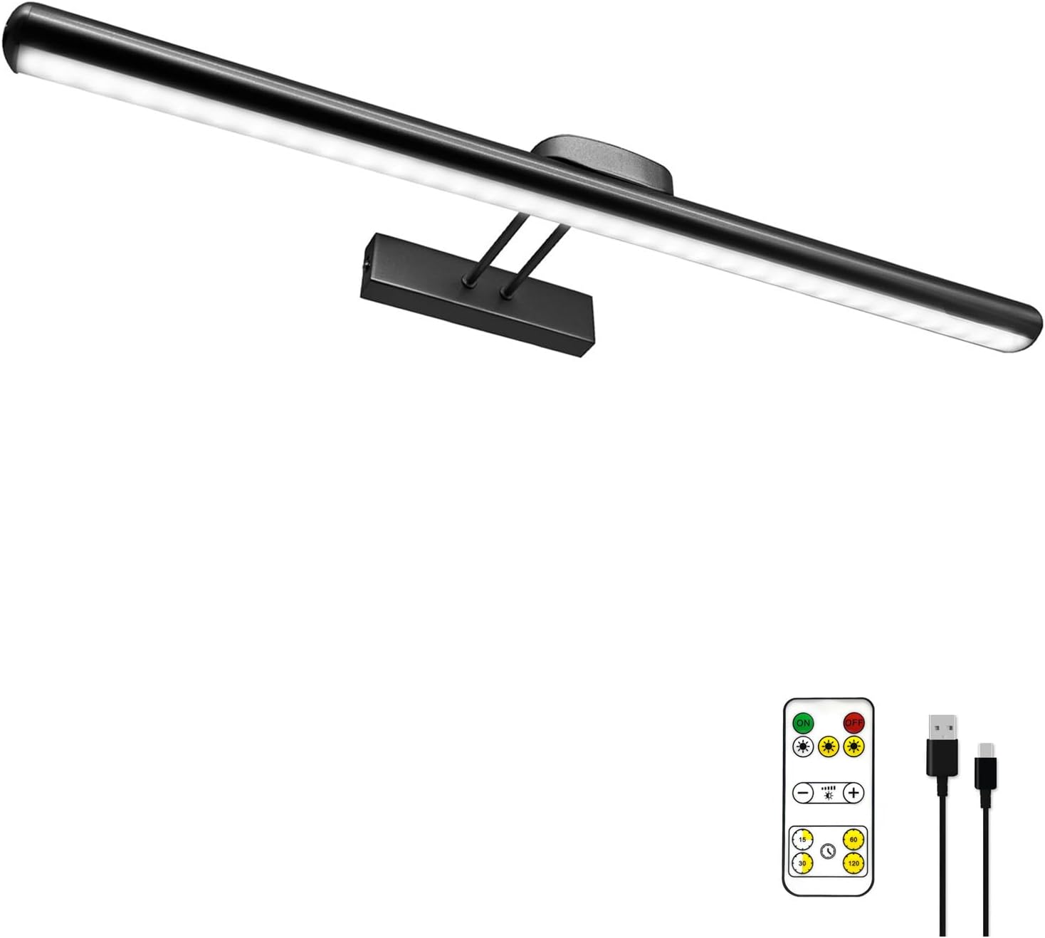 24.4" Wireless Picture Lights, Rechargeable Battery Art Display Light with Remote Control, Dimmable/Timer Off Dartboard Light, 3 Lighting Modes Full Metal Painting Display Lights (Black-1Pack) - Grand Goldman