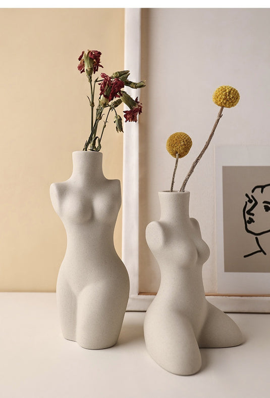 Body Modeling Art Vase Silent Style Ceramic Vase Sculpture White Plain Embryo Flower Vase