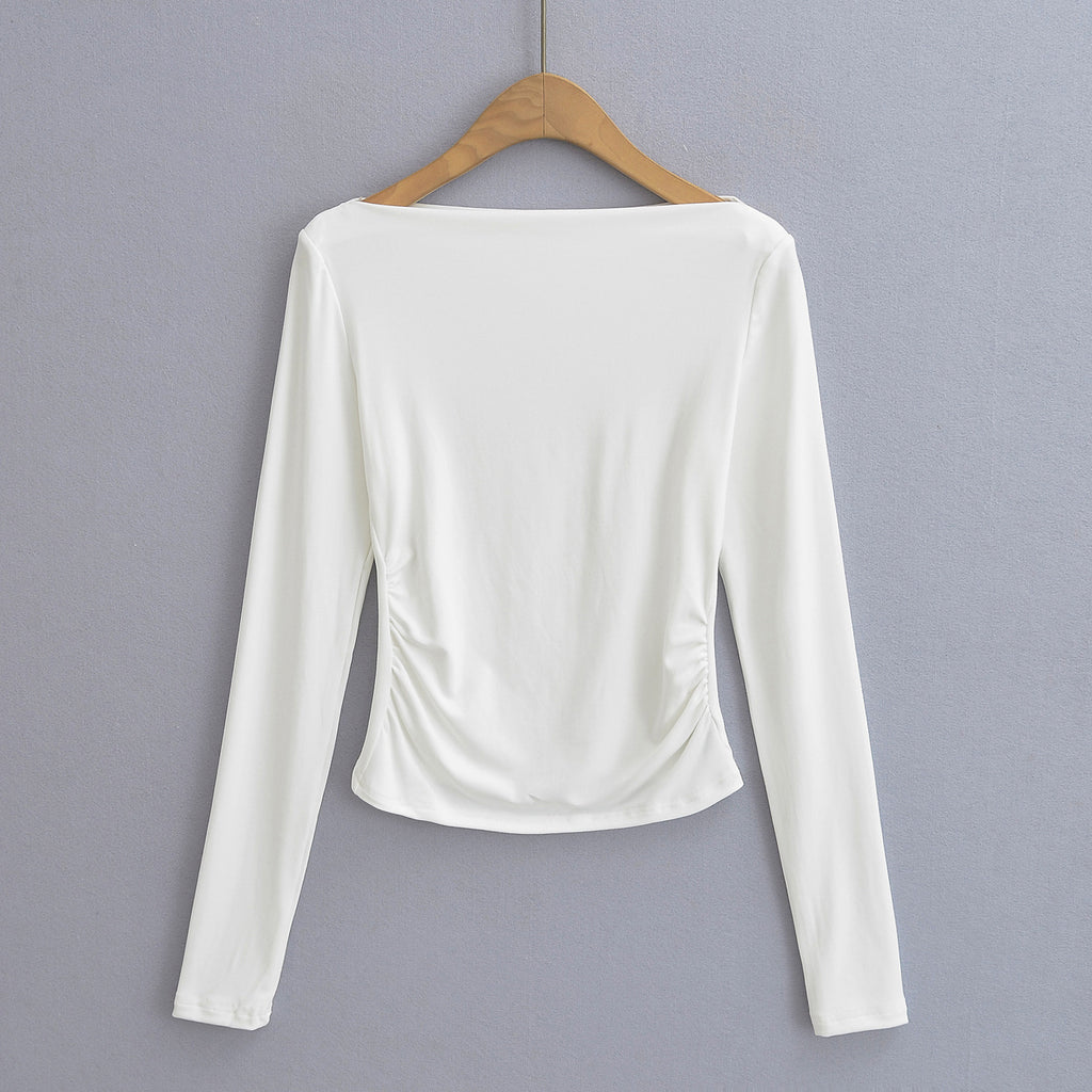 Pure Hot Girl Sexy Off-the-shoulder Pleated Long Sleeve