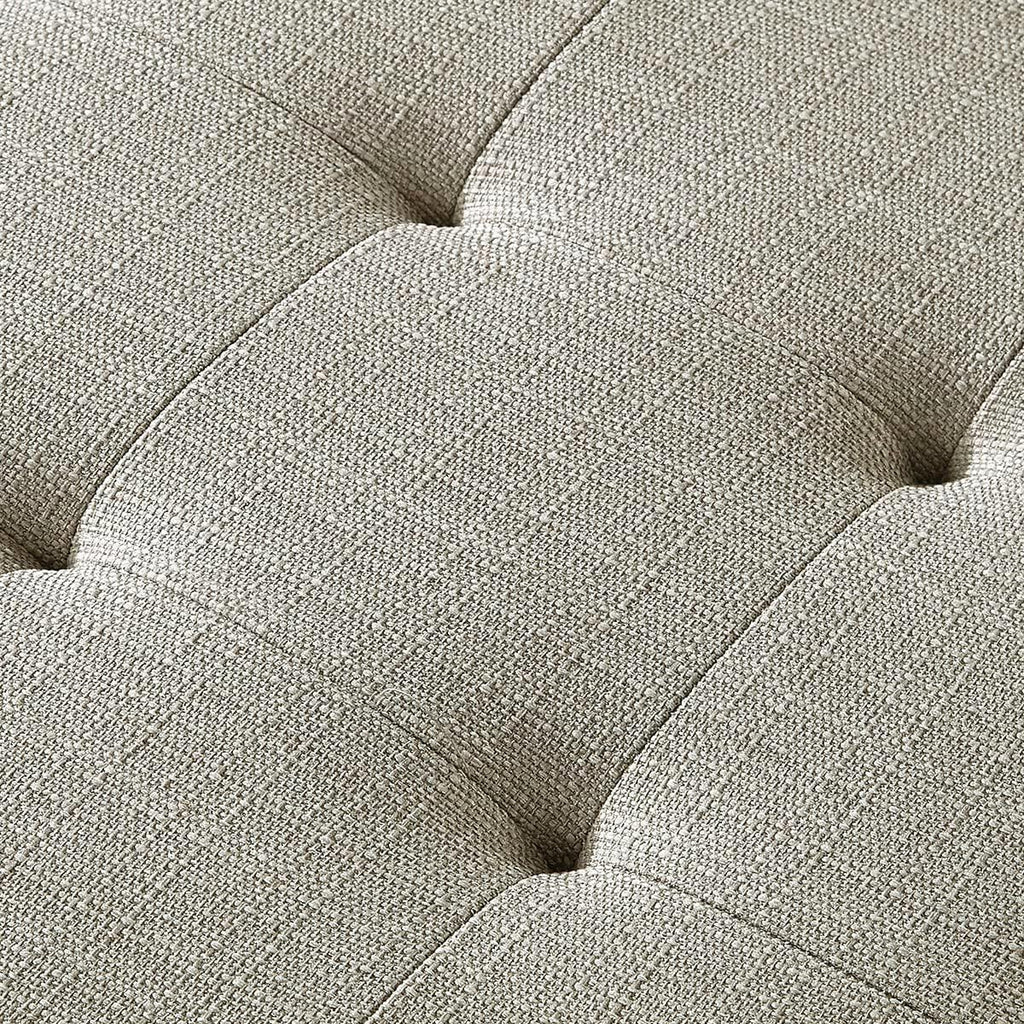 24KF Large Rectangular Upholstered Tufted Linen Fabric Ottoman Bench, Padded Bench with Solid Wood Shelf-Linen - Grand Goldman