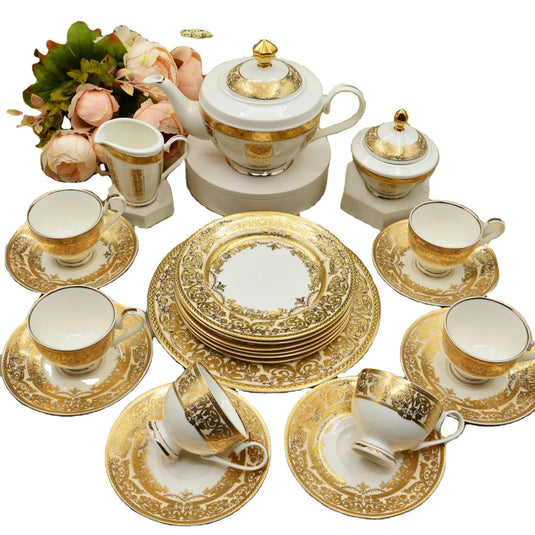 24K Gold coffee set ,cup&saucer set,bone china golden plate tableware set - Grand Goldman