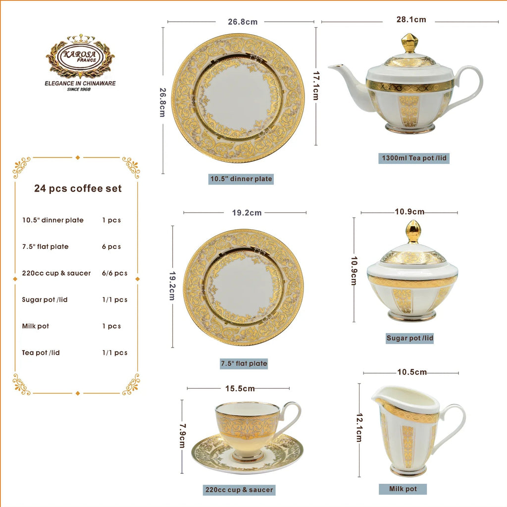 24K Gold coffee set ,cup&saucer set,bone china golden plate tableware set - Grand Goldman