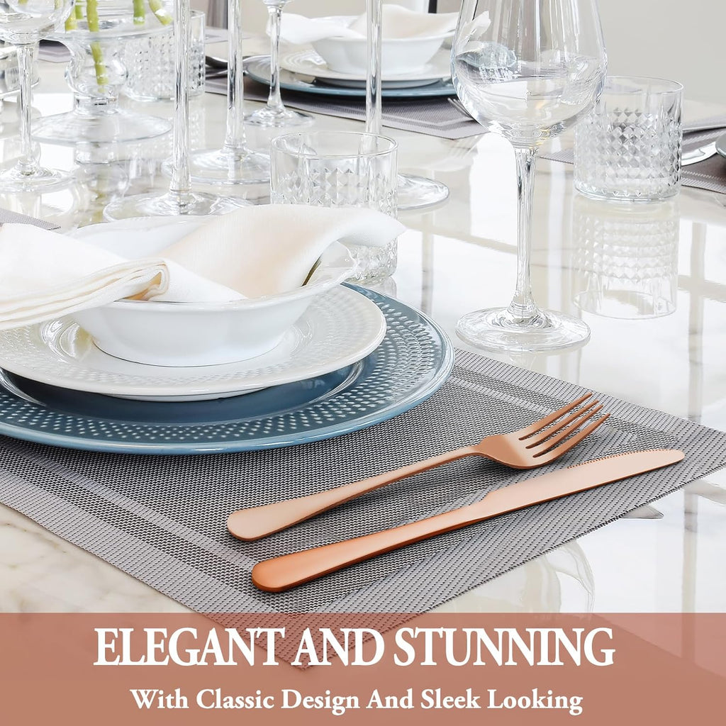 24 Pcs Silverware Set with Steak Knives Service for 4,Stainless Steel Flatware Set,Mirror Polished Cutlery Utensil Set,Home Kitchen Eating Tableware Set,Include Fork Knife Spoon Set,Dishwasher Safe - Grand Goldman