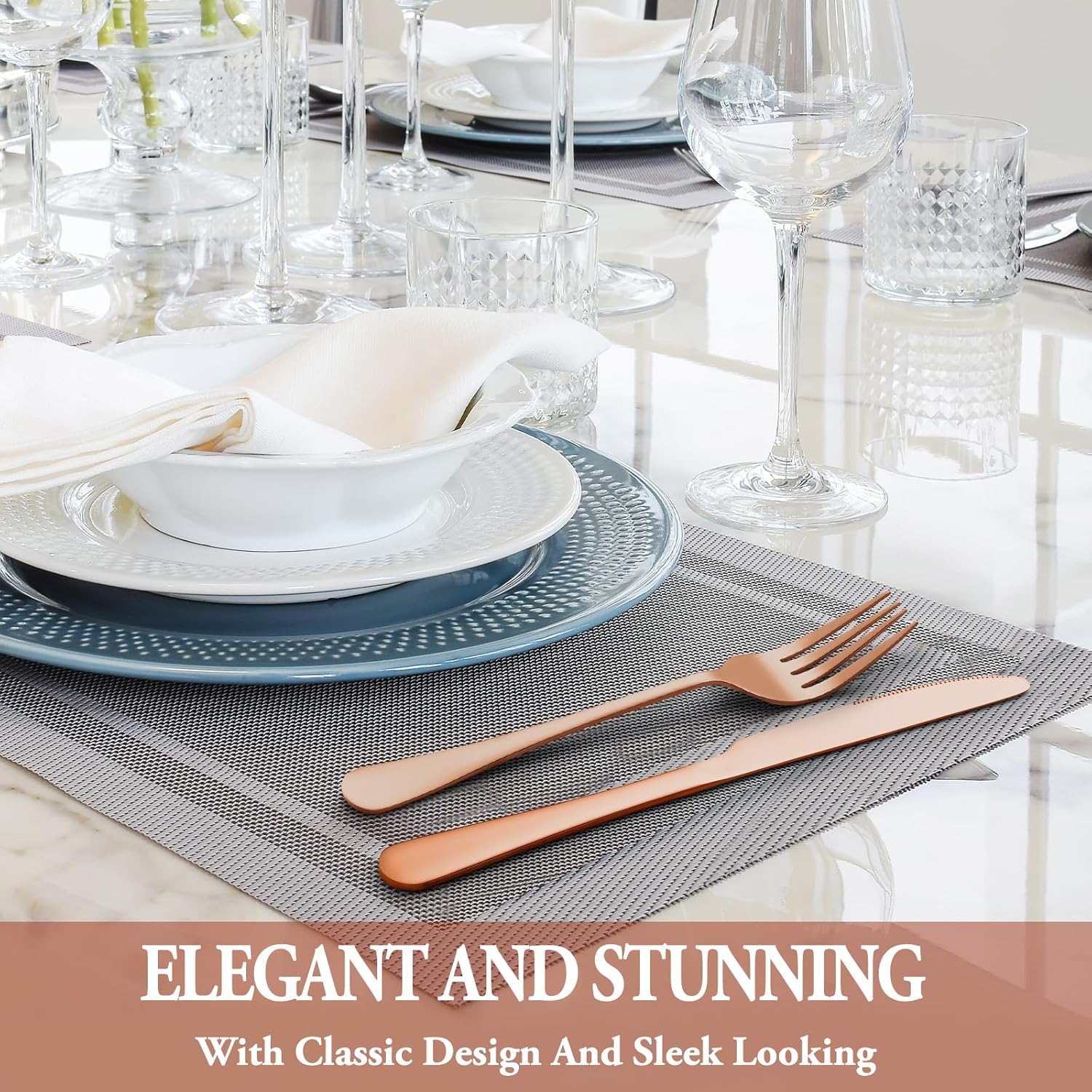 24 Pcs Silverware Set with Steak Knives Service for 4,Stainless Steel Flatware Set,Mirror Polished Cutlery Utensil Set,Home Kitchen Eating Tableware Set,Include Fork Knife Spoon Set,Dishwasher Safe - Grand Goldman