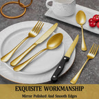 24 Pcs Silverware Set with Steak Knives Service for 4,Stainless Steel Flatware Set,Mirror Polished Cutlery Utensil Set,Home Kitchen Eating Tableware Set,Include Fork Knife Spoon Set,Dishwasher Safe - Grand Goldman