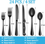 24 Pcs Silverware Set with Steak Knives Service for 4,Stainless Steel Flatware Set,Mirror Polished Cutlery Utensil Set,Home Kitchen Eating Tableware Set,Include Fork Knife Spoon Set,Dishwasher Safe - Grand Goldman