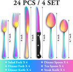 24 Pcs Silverware Set with Steak Knives Service for 4,Stainless Steel Flatware Set,Mirror Polished Cutlery Utensil Set,Home Kitchen Eating Tableware Set,Include Fork Knife Spoon Set,Dishwasher Safe - Grand Goldman