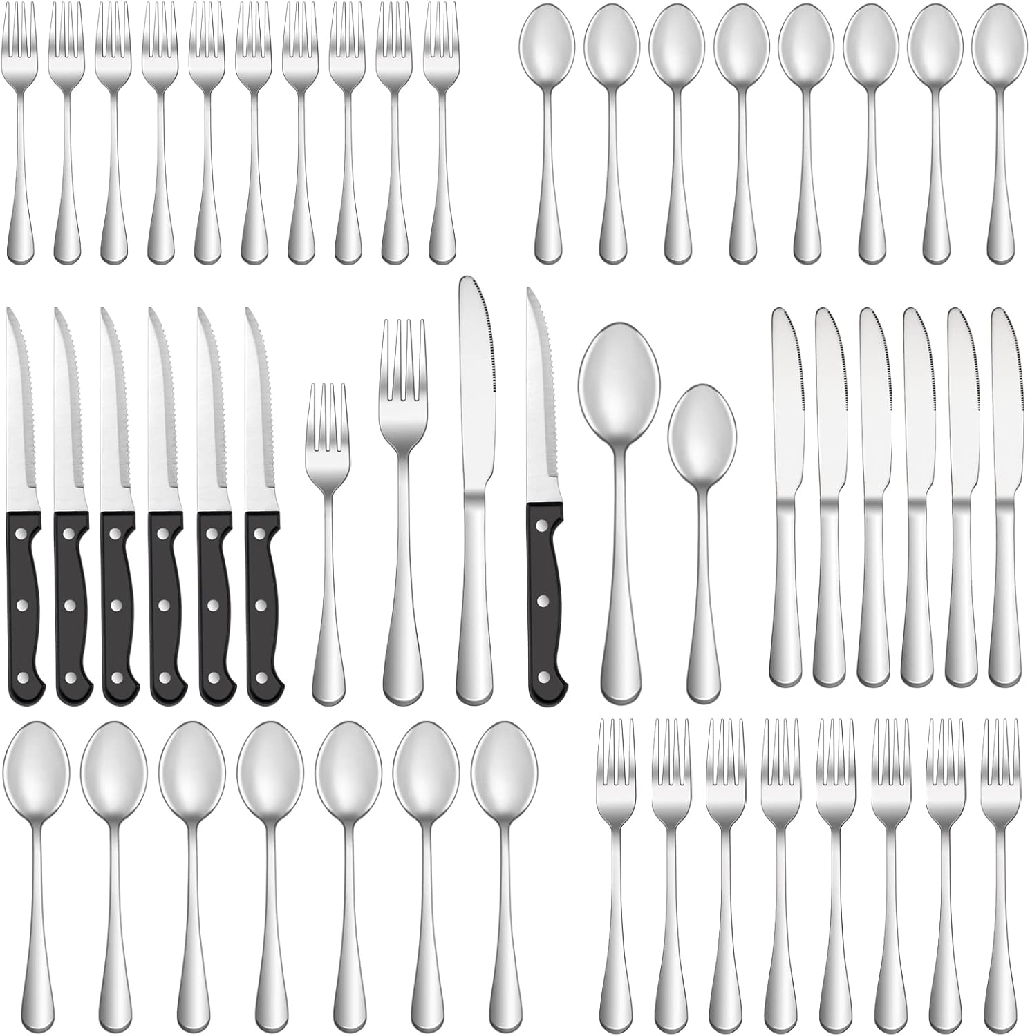 24 Pcs Silverware Set with Steak Knives Service for 4,Stainless Steel Flatware Set,Mirror Polished Cutlery Utensil Set,Home Kitchen Eating Tableware Set,Include Fork Knife Spoon Set,Dishwasher Safe - Grand Goldman