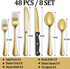 24 Pcs Silverware Set with Steak Knives Service for 4,Stainless Steel Flatware Set,Mirror Polished Cutlery Utensil Set,Home Kitchen Eating Tableware Set,Include Fork Knife Spoon Set,Dishwasher Safe - Grand Goldman