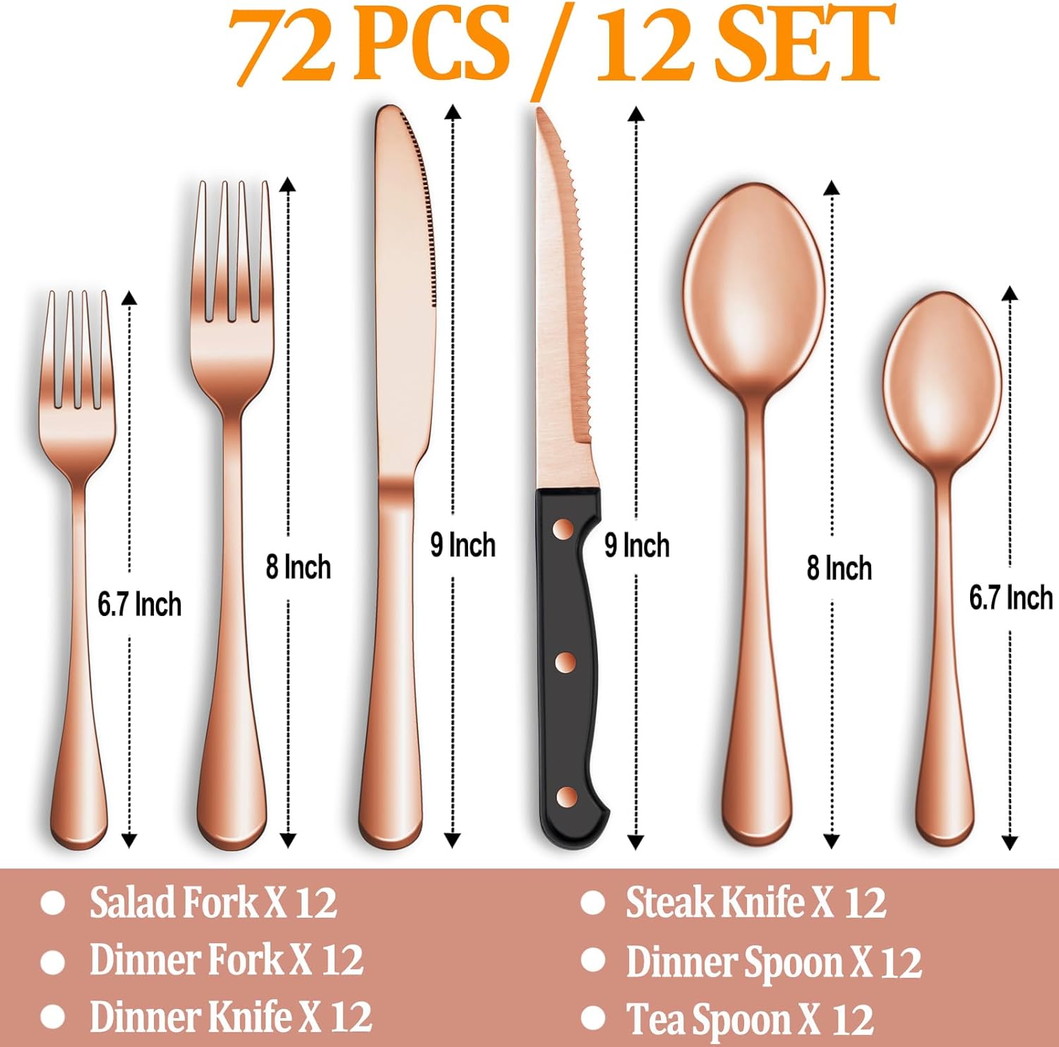 24 Pcs Silverware Set with Steak Knives Service for 4,Stainless Steel Flatware Set,Mirror Polished Cutlery Utensil Set,Home Kitchen Eating Tableware Set,Include Fork Knife Spoon Set,Dishwasher Safe - Grand Goldman