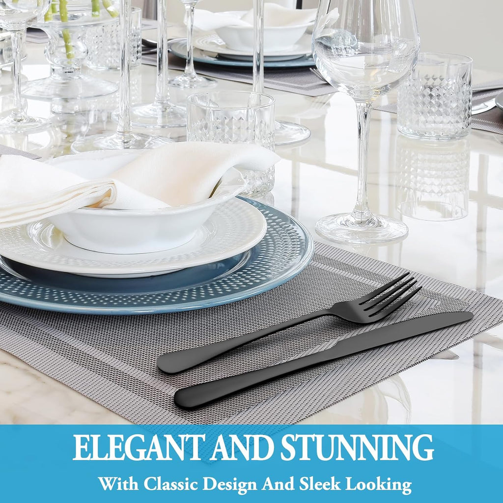 24 Pcs Silverware Set with Steak Knives Service for 4,Stainless Steel Flatware Set,Mirror Polished Cutlery Utensil Set,Home Kitchen Eating Tableware Set,Include Fork Knife Spoon Set,Dishwasher Safe - Grand Goldman