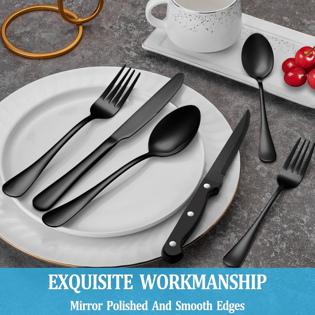 24 Pcs Silverware Set with Steak Knives Service for 4,Stainless Steel Flatware Set,Mirror Polished Cutlery Utensil Set,Home Kitchen Eating Tableware Set,Include Fork Knife Spoon Set,Dishwasher Safe - Grand Goldman