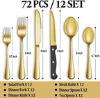 24 Pcs Silverware Set with Steak Knives Service for 4,Stainless Steel Flatware Set,Mirror Polished Cutlery Utensil Set,Home Kitchen Eating Tableware Set,Include Fork Knife Spoon Set,Dishwasher Safe - Grand Goldman