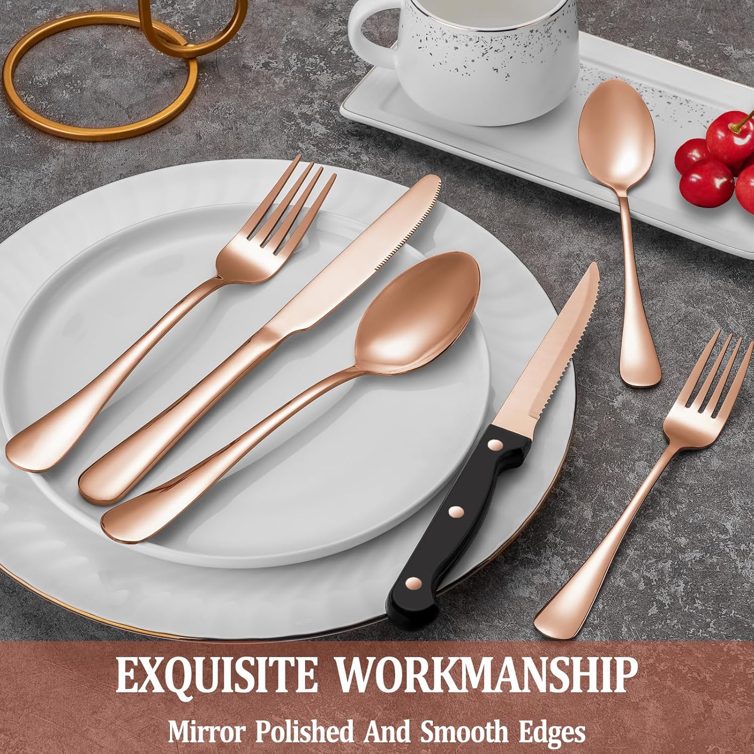 24 Pcs Silverware Set with Steak Knives Service for 4,Stainless Steel Flatware Set,Mirror Polished Cutlery Utensil Set,Home Kitchen Eating Tableware Set,Include Fork Knife Spoon Set,Dishwasher Safe - Grand Goldman