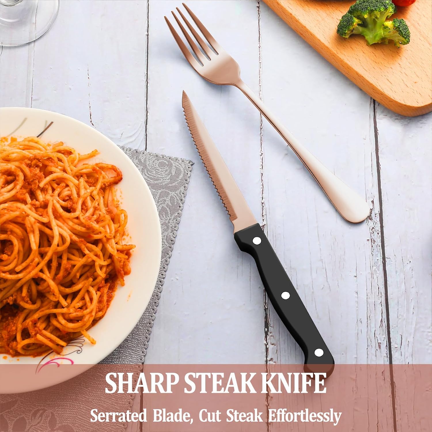 24 Pcs Silverware Set with Steak Knives Service for 4,Stainless Steel Flatware Set,Mirror Polished Cutlery Utensil Set,Home Kitchen Eating Tableware Set,Include Fork Knife Spoon Set,Dishwasher Safe - Grand Goldman