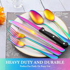 24 Pcs Silverware Set with Steak Knives Service for 4,Stainless Steel Flatware Set,Mirror Polished Cutlery Utensil Set,Home Kitchen Eating Tableware Set,Include Fork Knife Spoon Set,Dishwasher Safe - Grand Goldman