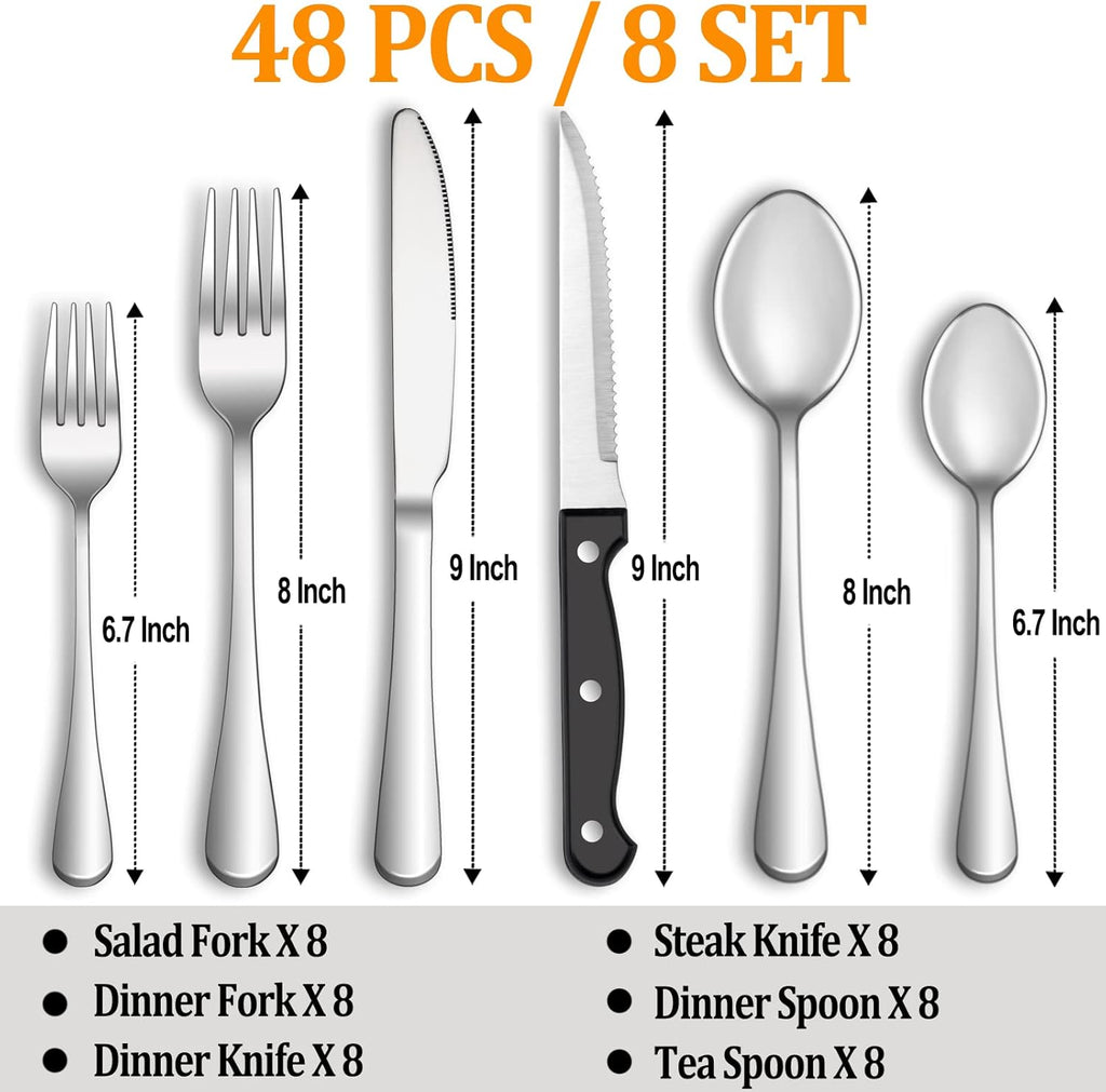 24 Pcs Silverware Set with Steak Knives Service for 4,Stainless Steel Flatware Set,Mirror Polished Cutlery Utensil Set,Home Kitchen Eating Tableware Set,Include Fork Knife Spoon Set,Dishwasher Safe - Grand Goldman