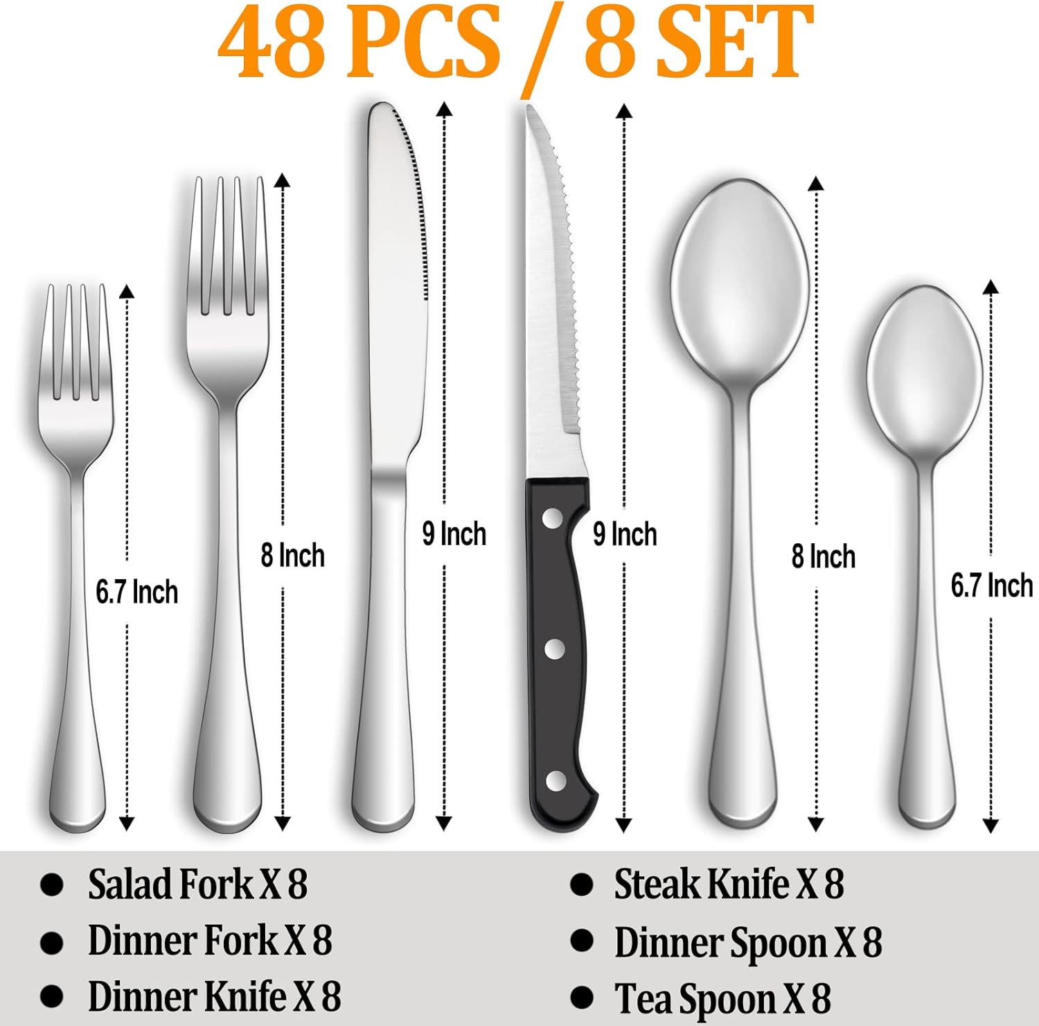 24 Pcs Silverware Set with Steak Knives Service for 4,Stainless Steel Flatware Set,Mirror Polished Cutlery Utensil Set,Home Kitchen Eating Tableware Set,Include Fork Knife Spoon Set,Dishwasher Safe - Grand Goldman