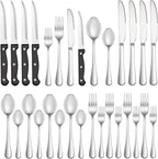 24 Pcs Silverware Set with Steak Knives Service for 4,Stainless Steel Flatware Set,Mirror Polished Cutlery Utensil Set,Home Kitchen Eating Tableware Set,Include Fork Knife Spoon Set,Dishwasher Safe - Grand Goldman